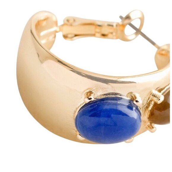 Chico's Earrings Blue and Gold-Tone Hoop Beth NEW $39 - Picture 2 of 5